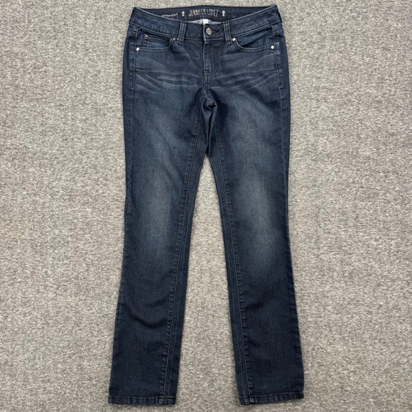 Jennifer Lopez Denim - Jennifer Lopez Womens Straight Leg Low Rise Dark Wash Blue Denim Jeans Size 0